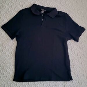 H&M Men's Black Polo Shirt  waffle Textured Knit Top Slim Fit